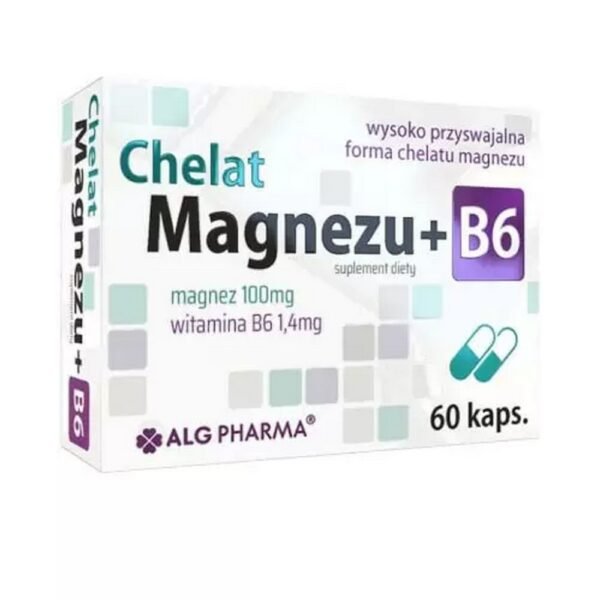Alg Pharma Magnesium Chelate + B6 - dietary supplement containing a highly absorbable form of magnesium chelate enriched with vitamin B6. The product is intended for adults.
