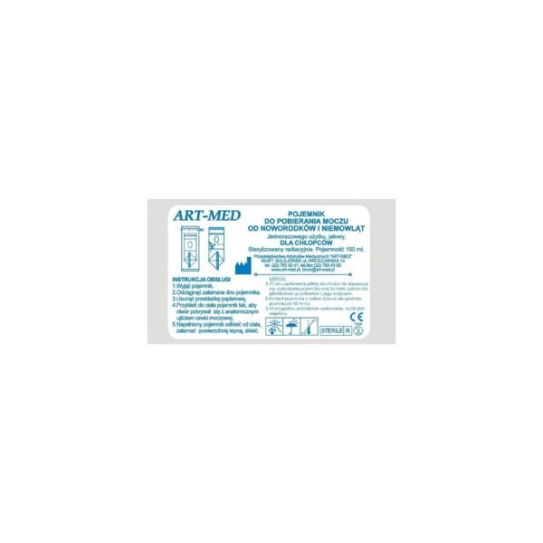 The ART-MED urine container is a sterile bag designed to collect the urine of newborns, infants and young children for the purpose of transferring it for research.