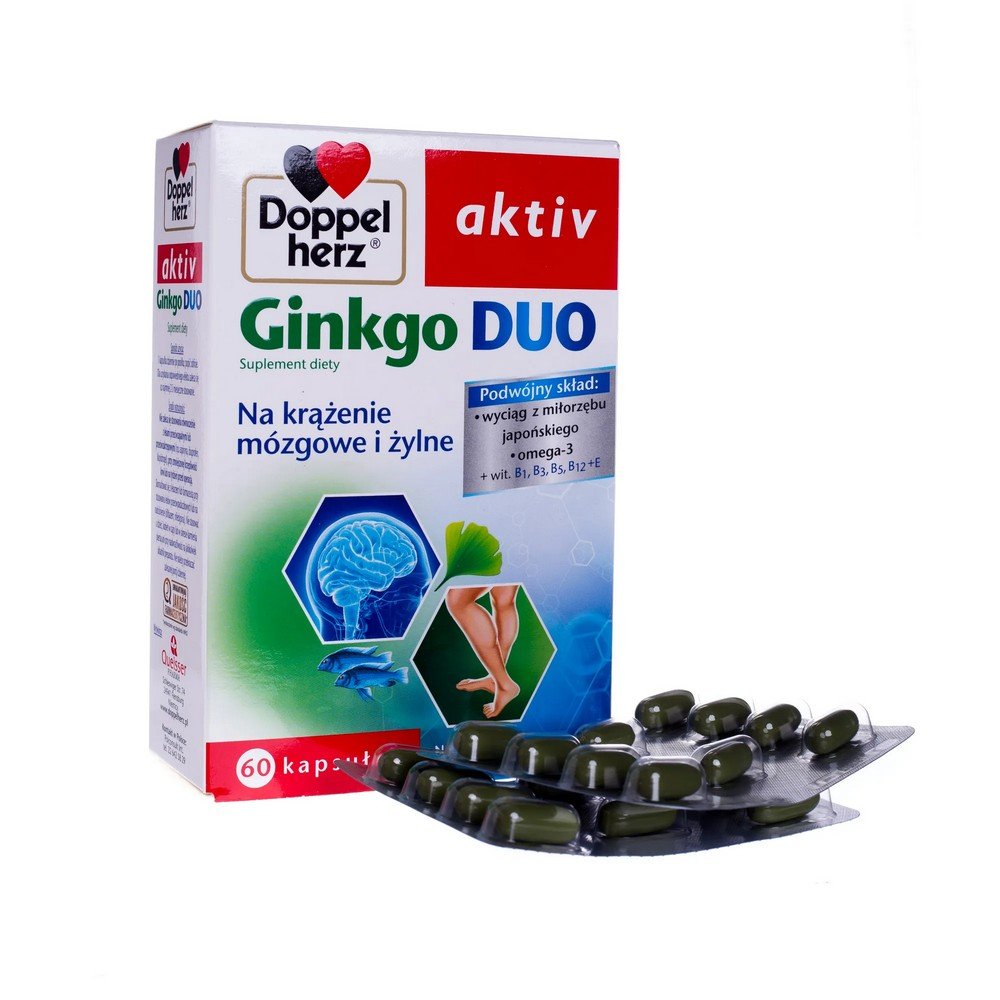 doppelherz aktiv ginkgo duo 60 capsules Рекомендуется к применению для поддержки мозгового и периферического кровообращения, повышения способности к запоминанию и ассоциации, улучшения венозного кровообращения в конечностях.