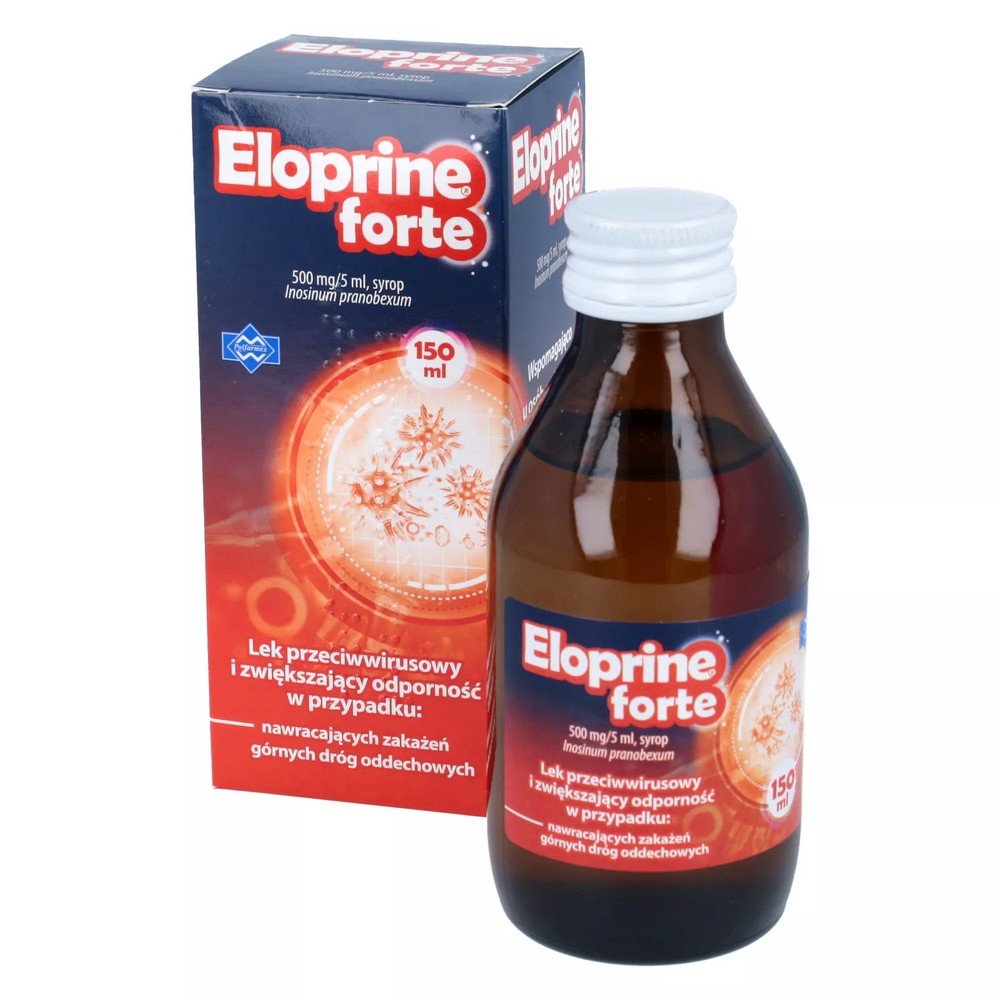 eloprine forte 500 mg5 ml syrup 150 ml Eloprin Forte contains the active substance inosine pranobex, which has antiviral properties and stimulates the immune system.