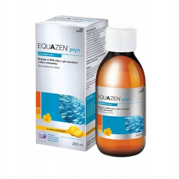 Equazen Lemon Flavored Liquid is a dietary supplement containing omega-3 and omega-6 polyunsaturated fatty acids.