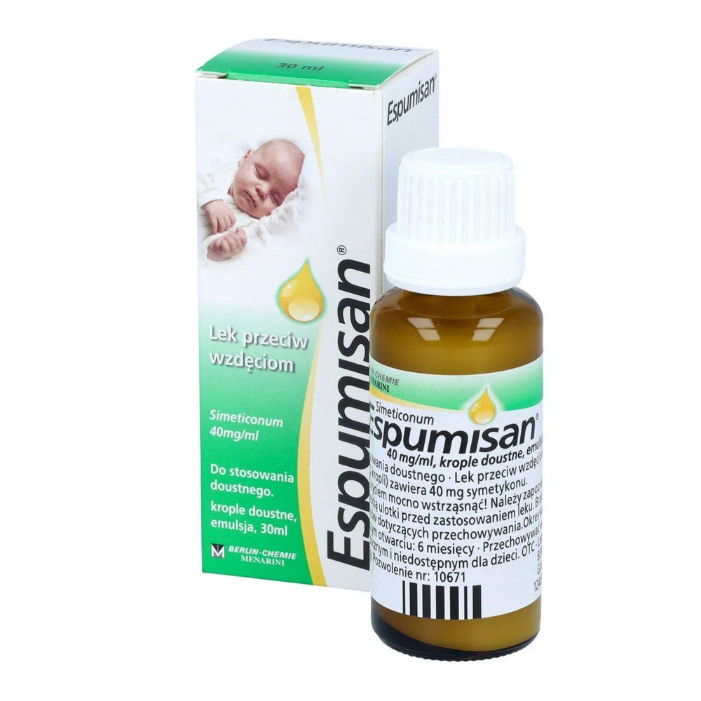 espumisan 40 mgml krople 30 ml Espumisan 40 mg/ml en gouttes contient le principe actif siméthicone, qui est un remède utilisé contre les maladies du tube digestif, réduisant la formation de mousse dans le contenu du tube digestif et utilisé comme aide dans les études de diagnostic.