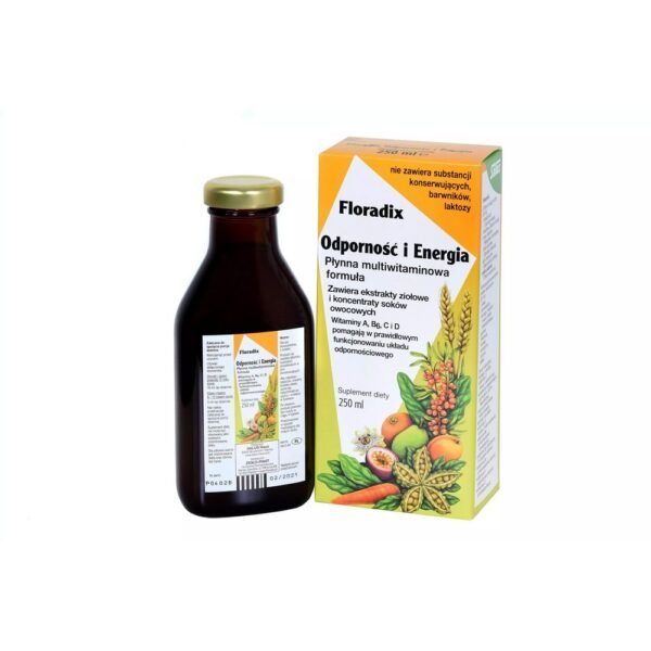 Floradix Immunity and Energy is a dietary supplement containing herbal extracts and fruit juice concentrates, as well as important vitamins A, B6, C and D, which contribute to the proper functioning of the immune system.