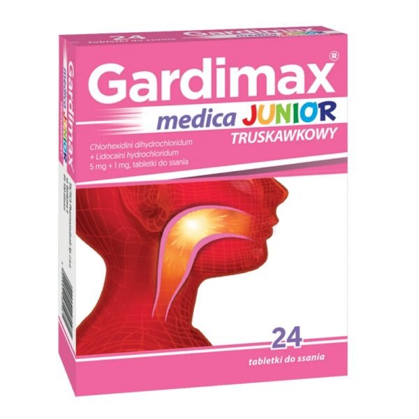Gardimax medica Junior strawberry contains the active substances lidocaine hydrochloride with a local anesthetic effect and chlorhexidine dihydrochloride with an antibacterial effect.