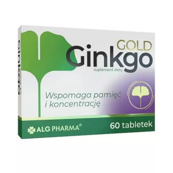 Alg Pharma Ginkgo total - dietary supplement containing ginkgo biloba leaf extract, which supports memory and concentration. The product is intended for adults.