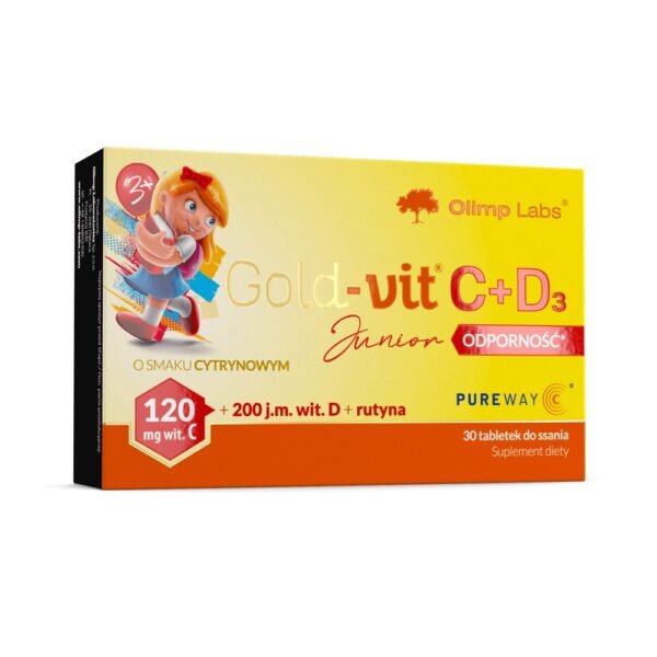 The dietary supplement Gold-Vit C+D Junior Immunity contains a combination of vitamin C in the innovative form of microencapsulated L-ascorbic acid with vitamin D and rutin.