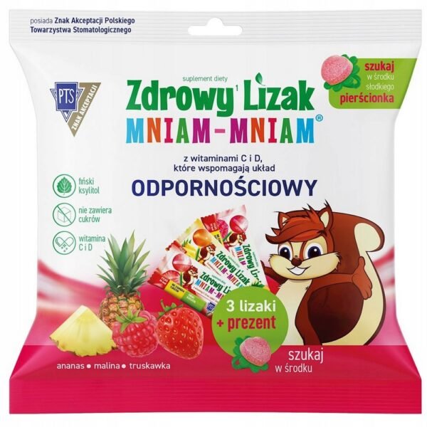 The set includes 3 Yum-Yum candies in the flavors of pineapple, raspberry and strawberry.