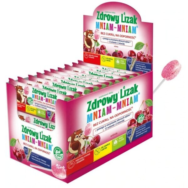 The main ingredients of Healthy Lollipop Mniam-Mniam are: xylitol, stevia and isomalt, as well as a complex of 12 vitamins and 2 minerals.