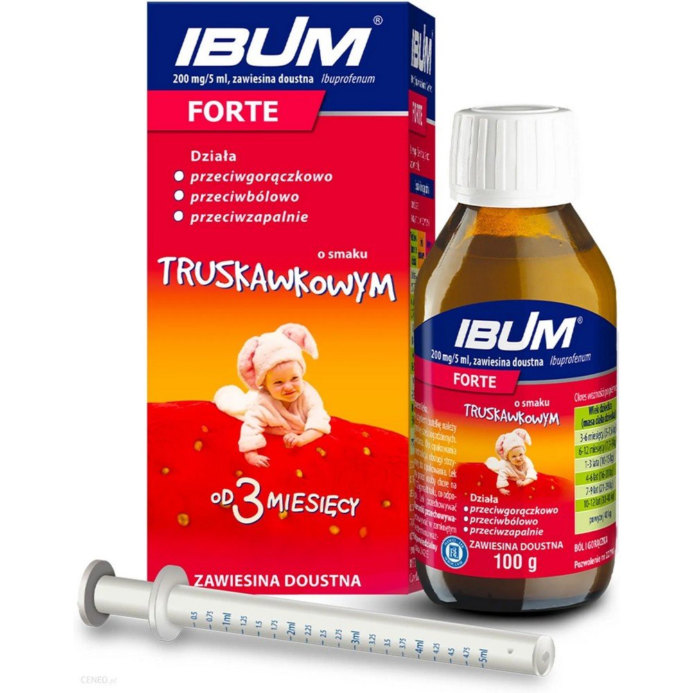 ibum forte 200 mg5 ml oral suspension strawberry flavor 100 g Ибум Форте в форме суспензии для перорального применения представляет собой лекарство от боли, лихорадки и воспаления у детей старше 3 месяцев.
