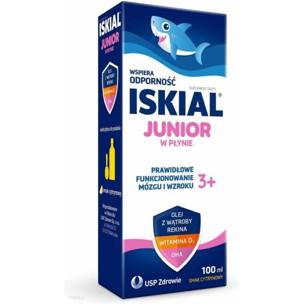 Iskial Junior liquid is easy to use and has a lemon flavor.