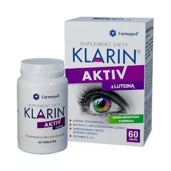 Characteristics Klarin Aktiv has a limiting effect on retinal and vascular circulation disorders in the eyes, reduces visual ailments (myopia, night blindness) and reduced photosensitivity in diabetic retinopathy.