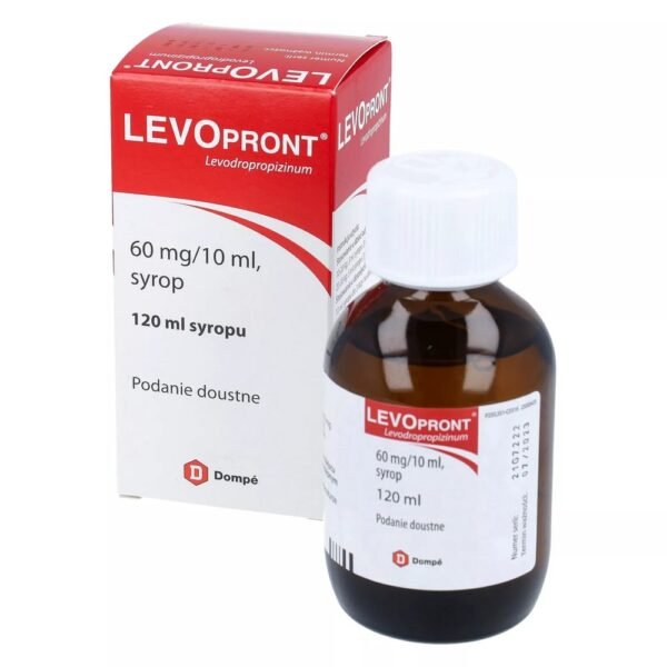 Levopront syrup contains the active substance levodopropizine, which has antitussive and bronchospasmodic properties.