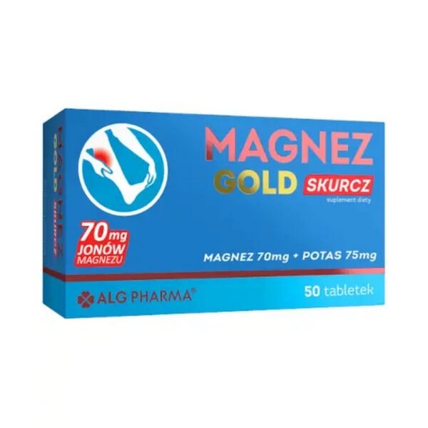 Alg Pharma Magnesium Gold Spasm is a dietary supplement containing magnesium and potassium. The product is intended for adults.
