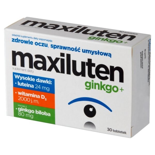 Maxiluten ginkgo+ is a dietary supplement containing ingredients that support vision, memory and concentration.