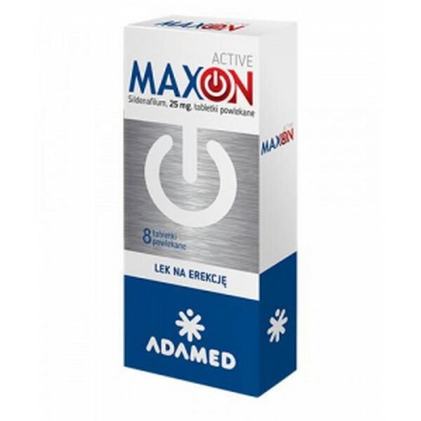 Maxon Active contains the active substance – sildenafil, which belongs to the group of drugs from the group of phosphodiesterase type 5 inhibitors. The drug helps relax the blood vessels in the penis, increasing blood flow to the penis during sexual arousal. Maxon Active helps you achieve an erection only if you are sexually aroused.