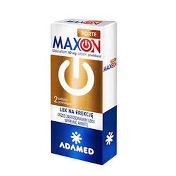 Maxon Forte is a higher dose (50 mg) sildenafil available over the counter. The drug makes it easier to get and maintain an erection. Maxon Forte should not be used by men for whom a lower dose of sildenafil (25 mg) is effective.