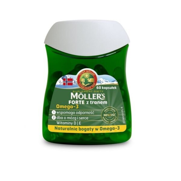 Meller Forte with fish oil is a Norwegian fish oil that is a source of omega-3 acids and vitamin D.