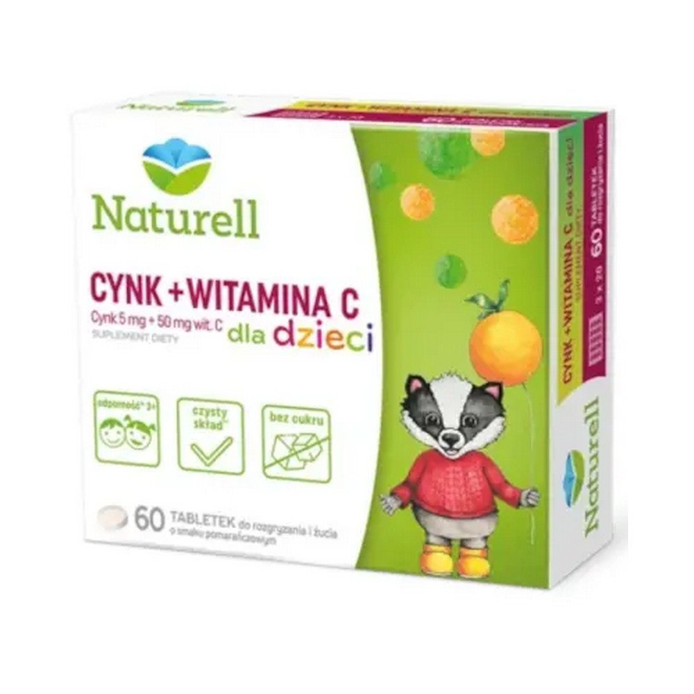 naturell zinc vitamin c chewable tablets 60 pieces Naturell Zinc + Vitamin C for children chewable tablets are a dietary supplement supporting immunity.