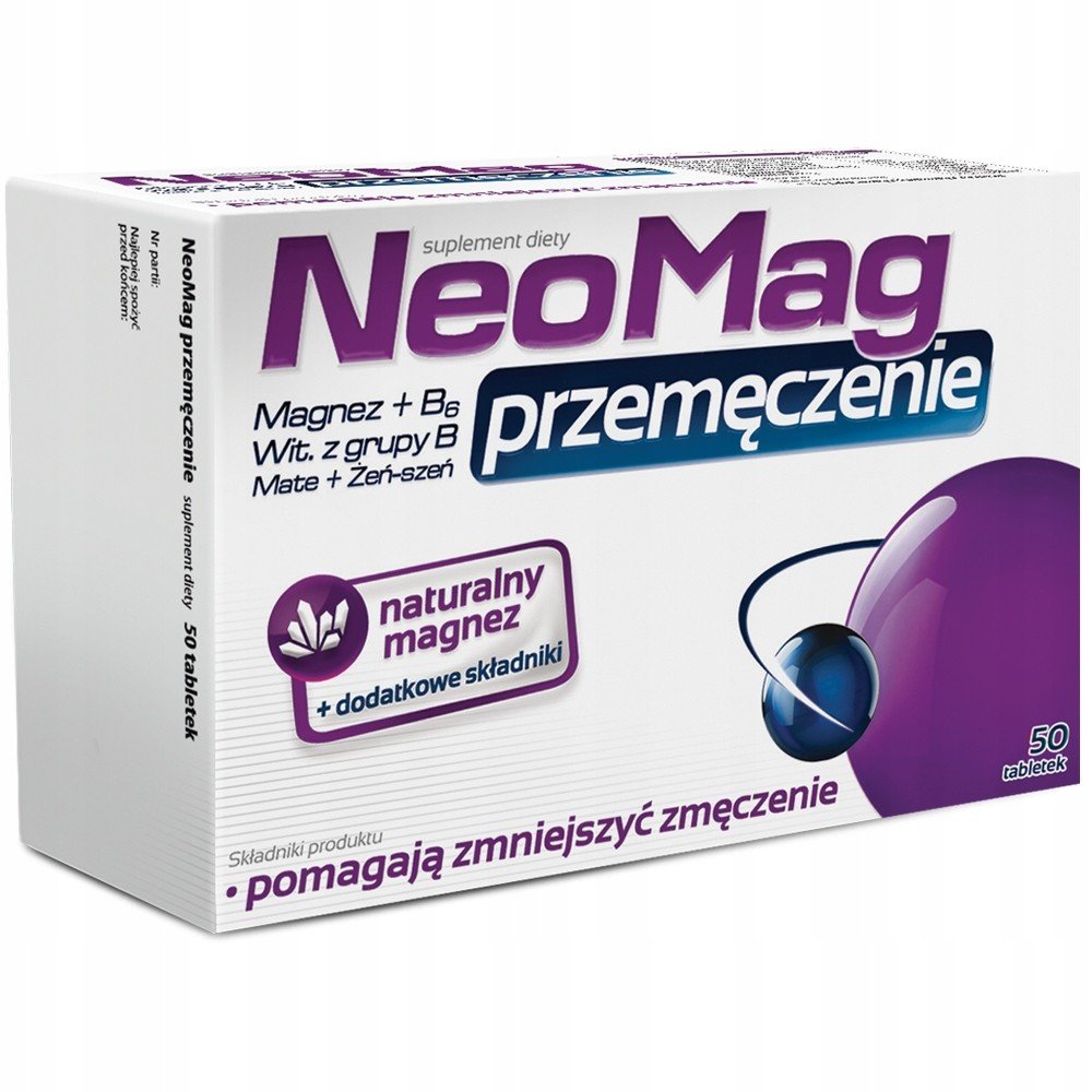 neomag fatigue 50 tablets NeoMag Overwork is a dietary supplement containing magnesium and ingredients such as B vitamins, ginseng and yerba mate to help combat burnout and fatigue.