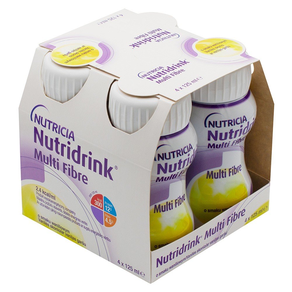 nutridrink multi fiber vanilla flavor 4 x 125 ml Nutridrink Multi Fibra Sabor Vainilla es un producto nutricional de alto contenido energético y alto residuo en formato líquido destinado a beber.