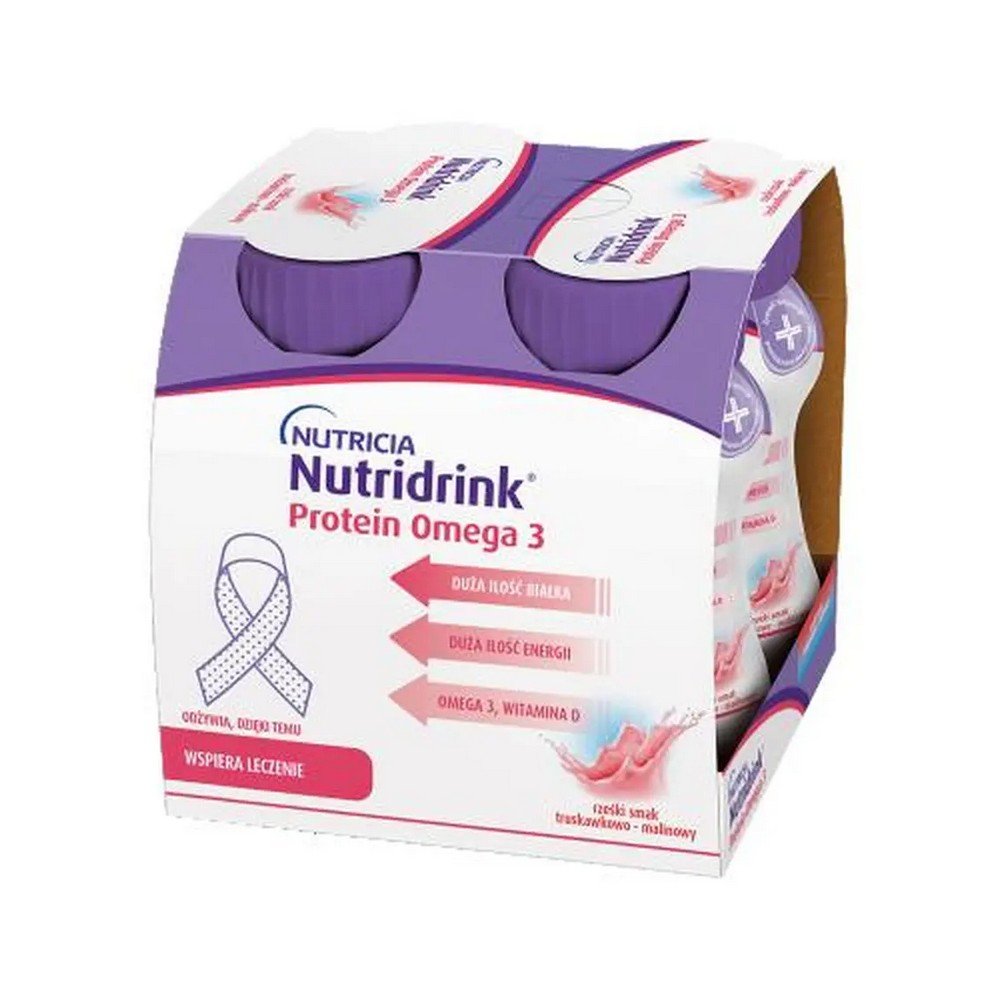 nutridrink protein omega 3 4 x 125 ml Nutridrink Protein Omega 3 with strawberry and raspberry flavor is a food for special medical purposes for the dietary treatment of cancer patients with malnutrition or associated risk of malnutrition.