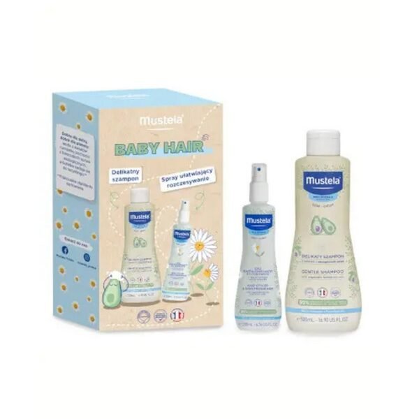 Mustela Baby Hair is a set of cosmetic products used from the first day of life. The set includes a delicate shampoo and a refreshing spray that facilitates combing.