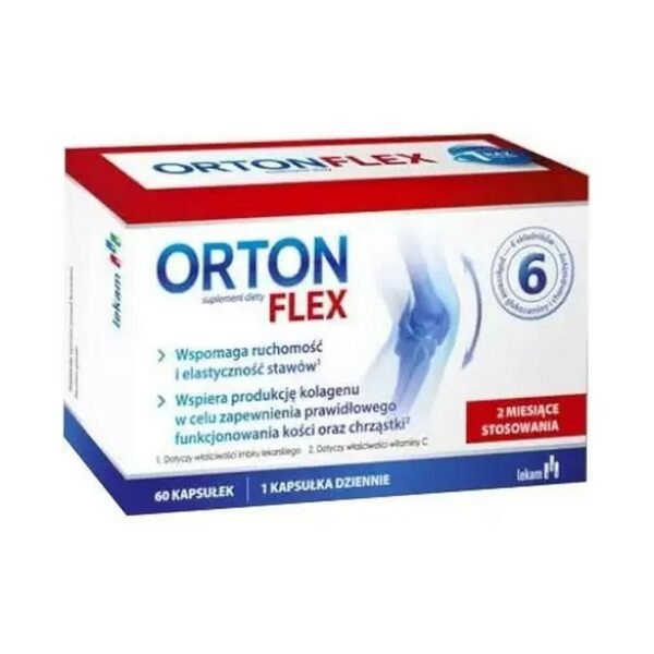 Orton Flex - a dietary supplement containing 6 active ingredients, including: hydrolyzed collagen, glucosamine, vitamin C, chondroitin, hyaluronic acid and ginger rhizome extract. The product is intended for adults.
