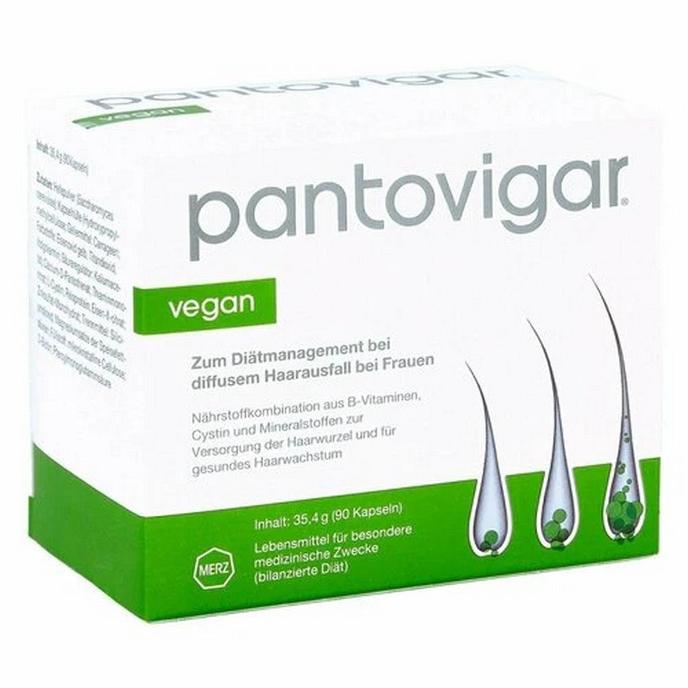 pantovigar vegan90pcs Pantovigar vegan est un complexe vitaminique utilisé contre la chute diffuse des cheveux chez la femme.