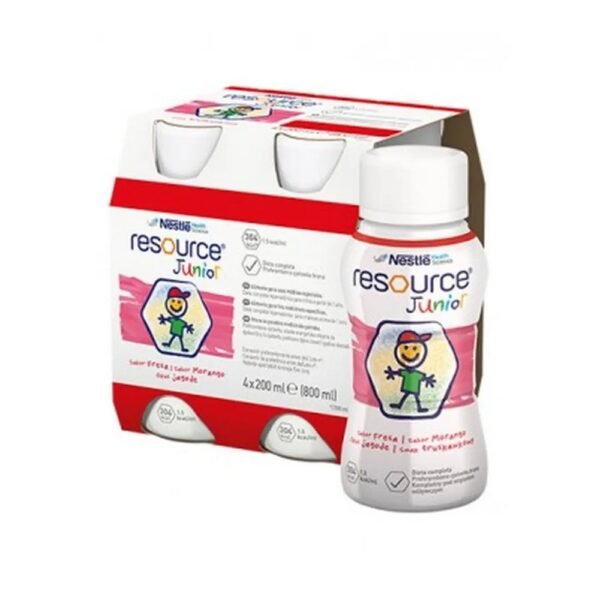 Resource Junior with strawberry flavor is a complete high-energy liquid diet intended for children over 1 year of age.