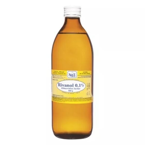 Rivanol 0.1% is an antiseptic liquid for application to the skin.