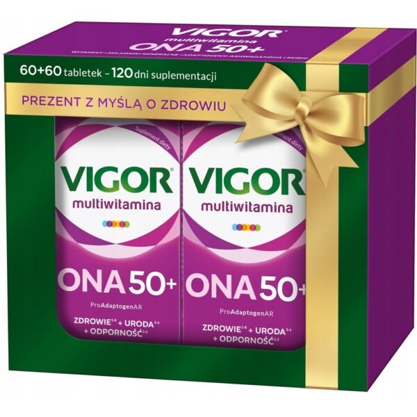 Multivitamins VIGOR ONA 50+ is a properly balanced complex with a high content of vitamins and minerals, enriched with the ProAdaptogenAR formula, a valuable extract of adaptogens: ashwagandha and reishi, which support the proper health of the body of women 50+.