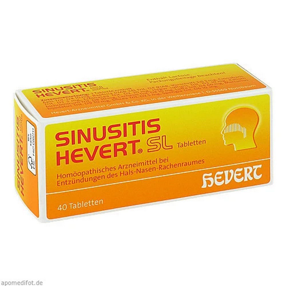 sinusitis hevert sl40pcs Sinusite Les comprimés Hevert SL sont un médicament homéopathique principalement utilisé contre le rhume et l'inflammation de la bouche, de la gorge et des sinus.