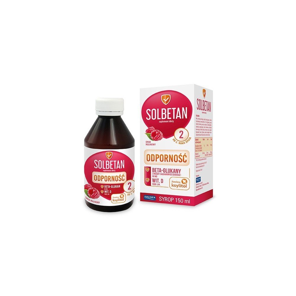 solbetan syrup 2 raspberry flavor 150 ml Solbetan est un sirop destiné aux enfants de plus de 2 ans qui complète l'alimentation quotidienne avec des ingrédients naturels soigneusement sélectionnés : vitamine D et bêta-glucanes.
