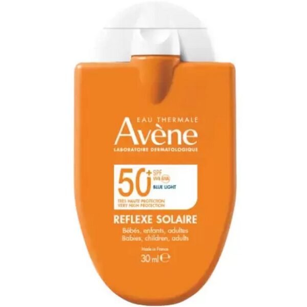 Avene Sun Sun reflex SPF50+ is a cosmetic product for face and body protection, for the whole family. Solar reflex SPF 50+ provides very high sun protection against UVA, UVB and blue light (HEV) for even the most sensitive skin.