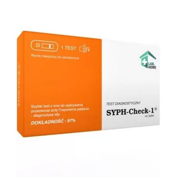 LabHome Syph Check-1 is a home test for the diagnosis of syphilis - detection of antibodies against the spirochete Treponema pallidum in whole blood.
