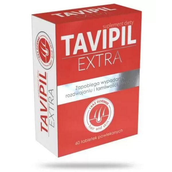 Tavipil Extra is a dietary supplement that contains ingredients that visibly strengthen the hair structure, preventing excessive hair loss, brittleness and splitting.