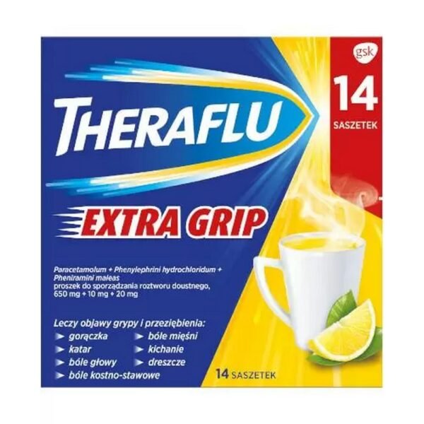 Theraflu ExtraGRIP, when dissolved in water, creates a hot, aromatic drink.