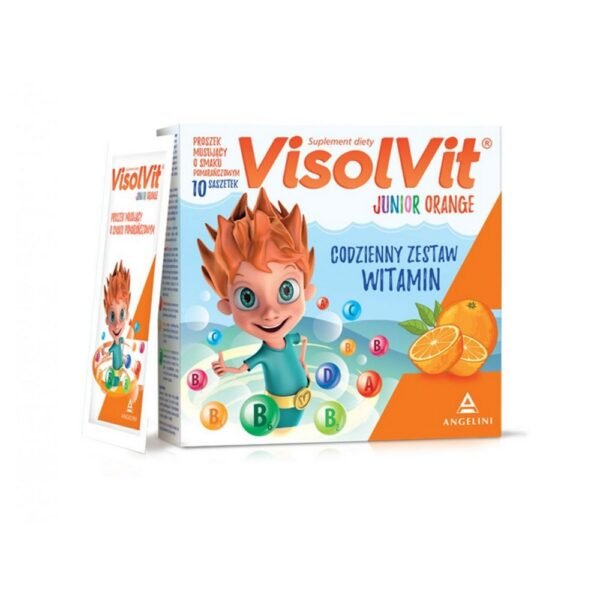 VisolVit Junior Orange is a dietary supplement containing a set of 9 vitamins in the form of effervescent granules with orange flavor, intended for children (from 3 years old and adolescents).