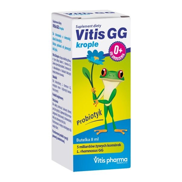 The dietary supplement Vitis GG contains a strain of bacteria Lactobacillus rhamnosus GG, which has a beneficial effect on maintaining the balance of the intestinal bacterial flora.