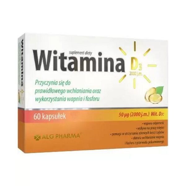 Alg Pharma vitamin D3 2000 IU - a dietary supplement containing vitamin D dissolved in safflower oil. The product is intended for adults up to 75 years of age.