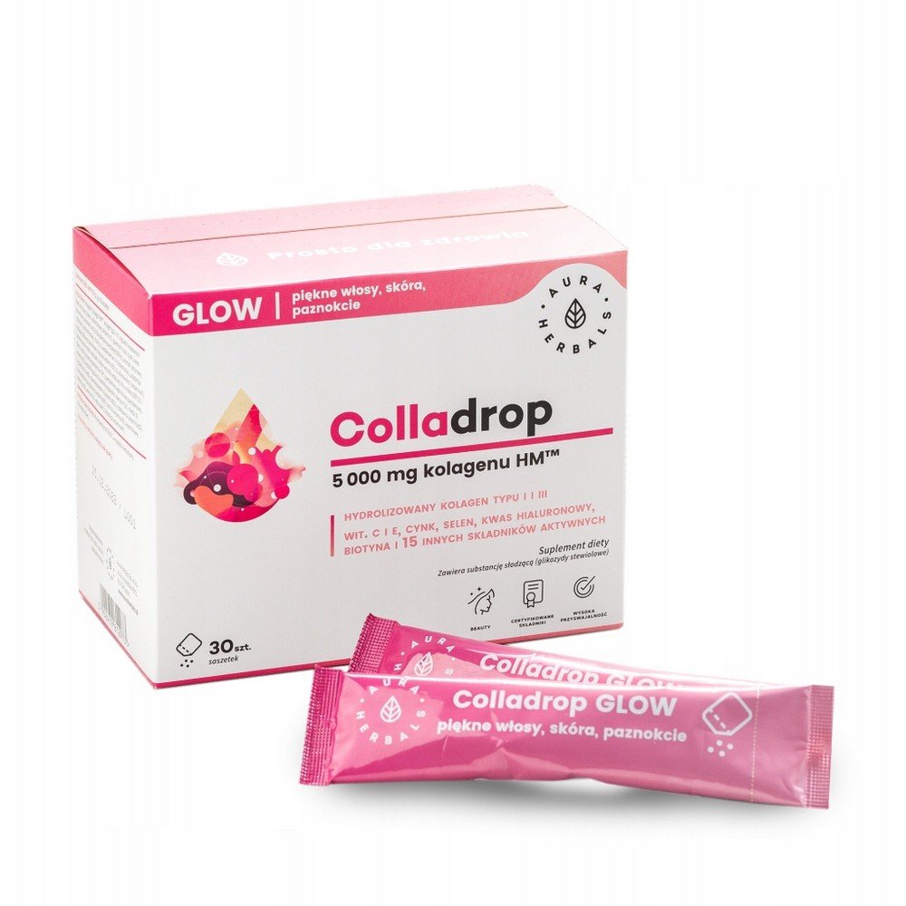 aura herbals colladrop glow marine collagen 30 sachets Un produit de haute qualité source de collagène de type I et III dont la structure ressemble au collagène humain.