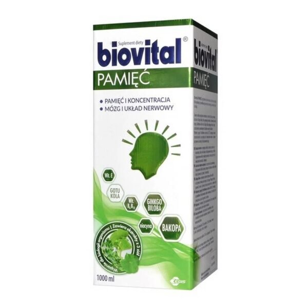 Biovital MEMORY – a dietary supplement containing ginkgo biloba plant extracts, bakopa, gotu kola and vitamins that support, among others. nervous system – mind functioning.