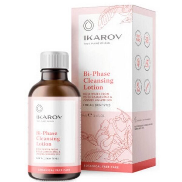 Ikarov's biphasic rose water and jojoba cleansing lotion for the face does not irritate the eyes.