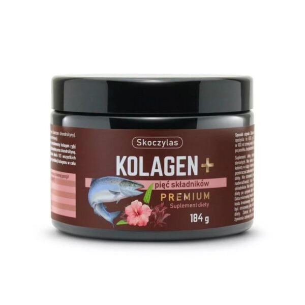 FISH COLLAGEN FROM SALMON + 5 PREMIUM INGREDIENTS vitamin C, hibiscus flower extract, hyaluronic acid, glucosamine, chondroitin supplements the daily diet with ingredients necessary for the proper construction of connective tissue.