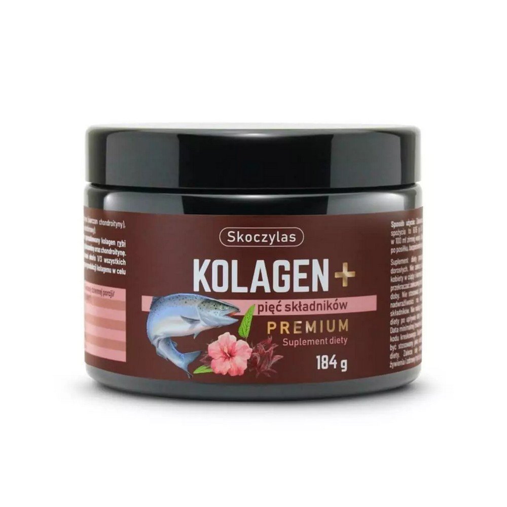 collagen five premium ingredients COLLAGÈNE DE POISSON DE SAUMON + 5 INGRÉDIENTS PREMIUM vitamine C, extrait de fleur d'hibiscus, acide hyaluronique, glucosamine, chondroïtine complète l'alimentation quotidienne avec des ingrédients nécessaires à la bonne construction du tissu conjonctif.