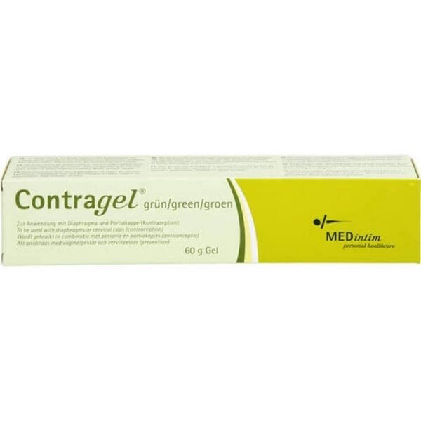 Contragel green is a double zeptive gel for use with diaphragms and cervical caps made of natural rubber latex or silicone.