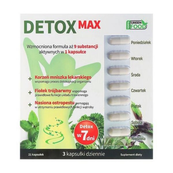 Detox Max – food supplement with ingredients that support the process of detoxification, organization and the regulation of the functioning of the food system.