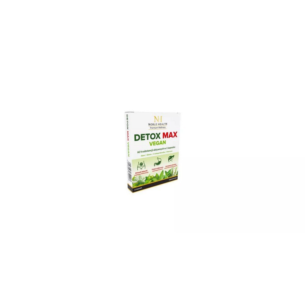 detox max vegan noble health capsules 21 pcs Detox Max Vegan is a dietary supplement with ingredients that support the body's detoxification process and support the proper functioning of the digestive system.