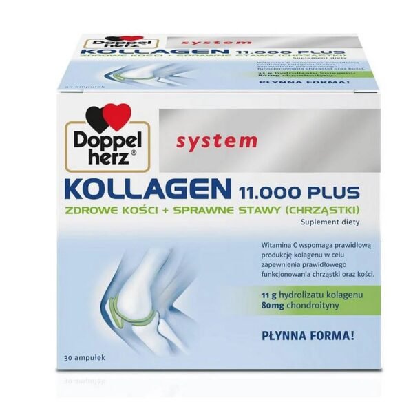 Doppelherz - Kollagen 11000 Plus - collagen hydrolyzate, chondroitin sulfate, vitamins C and D and trace elements - for bones, cartilage and tendons - wild berry flavored liquid.