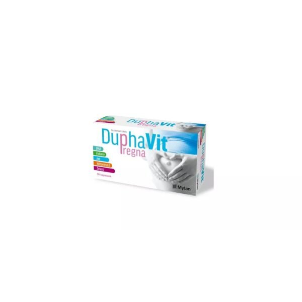 DuphaVit Pregna is a dietary supplement containing folate, DHA acid, iron, iodine and vitamin D.